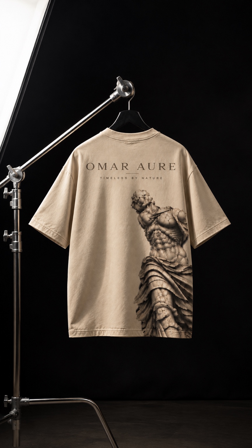 Beige OMAR AURE Statue Collection T-shirt back